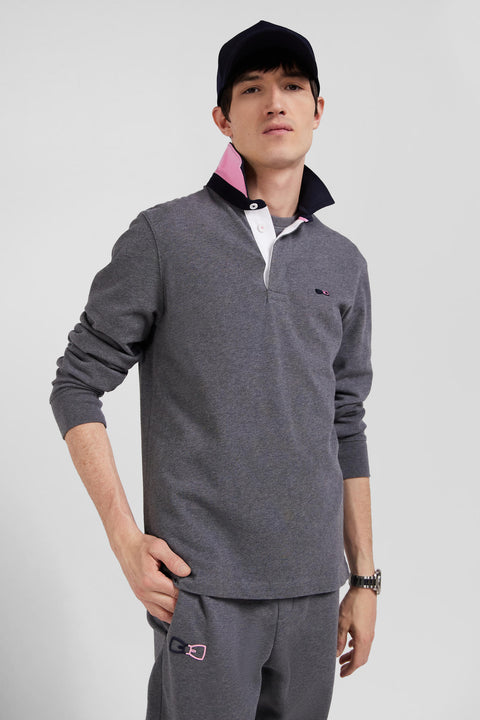Regular grey long-sleeved cotton rugby shirt with bow tie details - Image 3