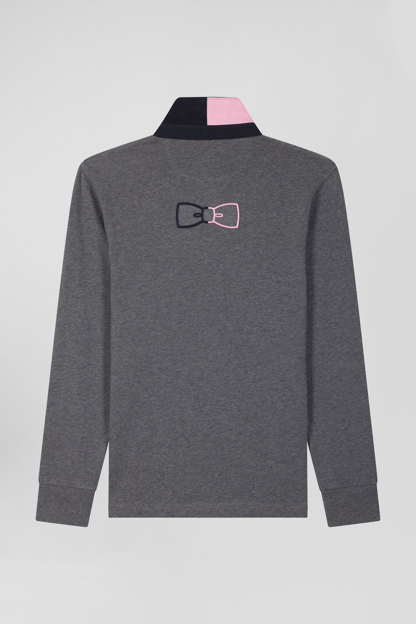 Regular grey long-sleeved cotton rugby shirt with bow tie details