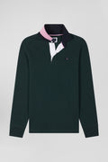 Regular green long-sleeved cotton rugby shirt with bow tie details