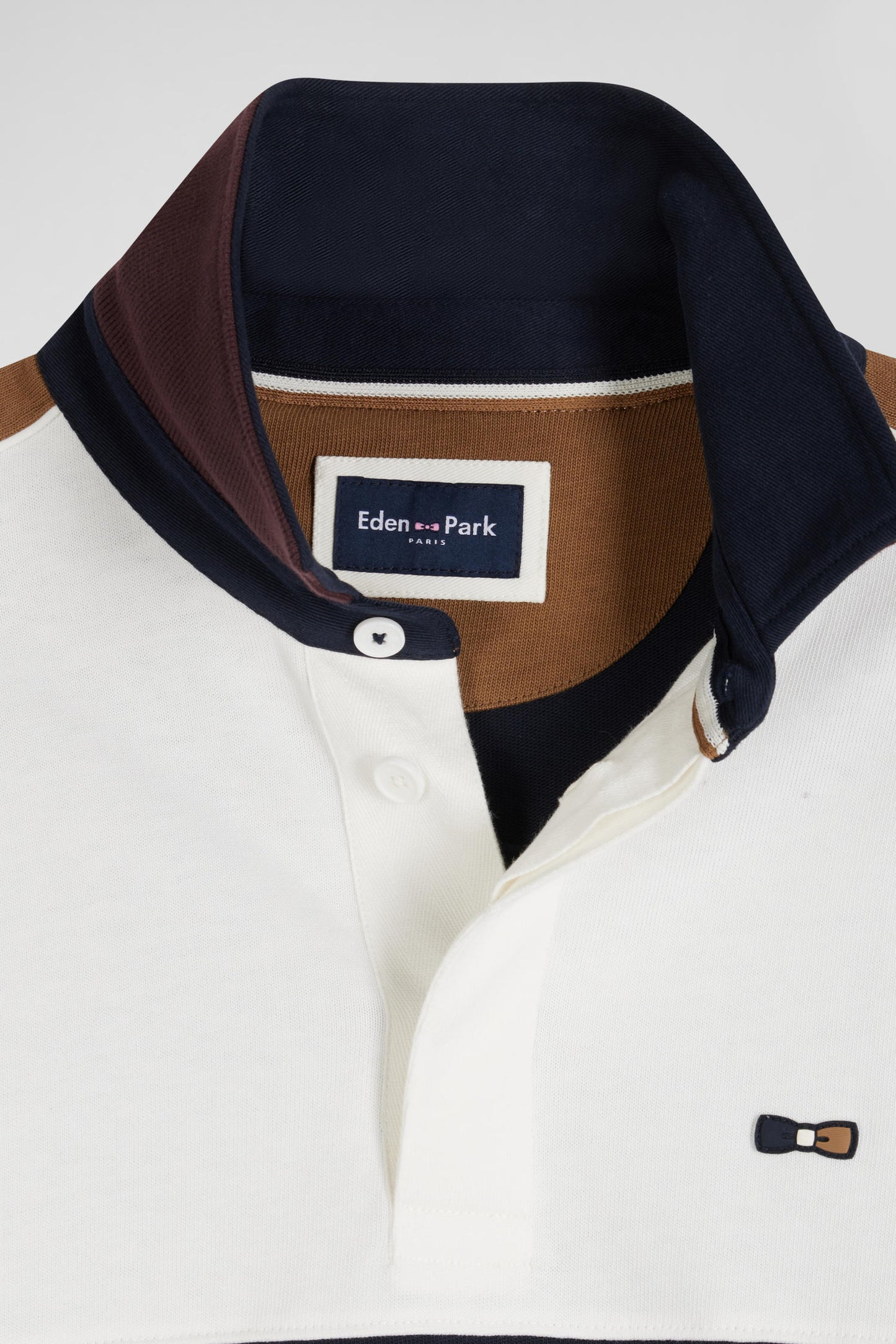 Regular burgundy long-sleeved cotton rugby shirt with back embroidery and piping