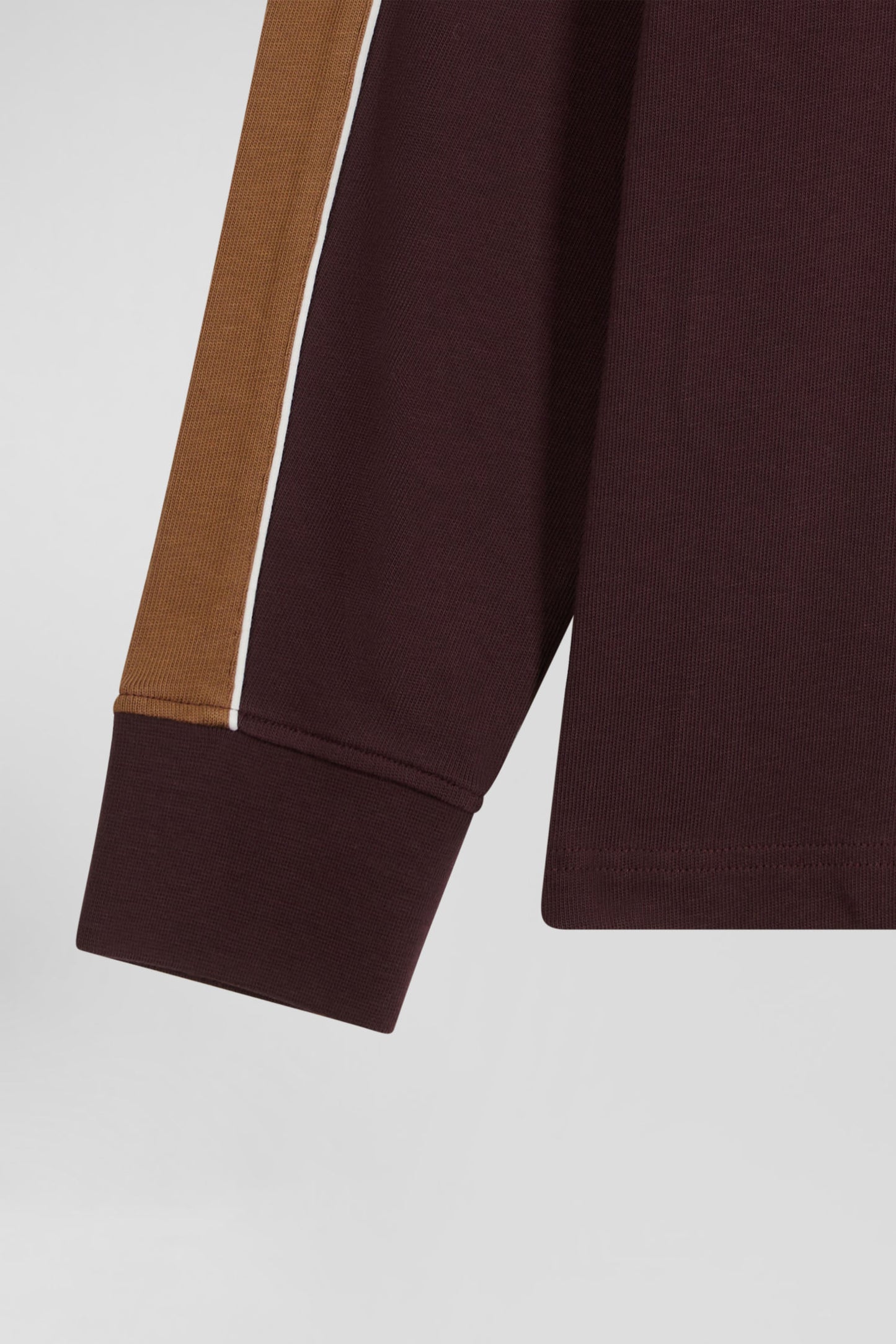 Regular burgundy long-sleeved cotton rugby shirt with back embroidery and piping