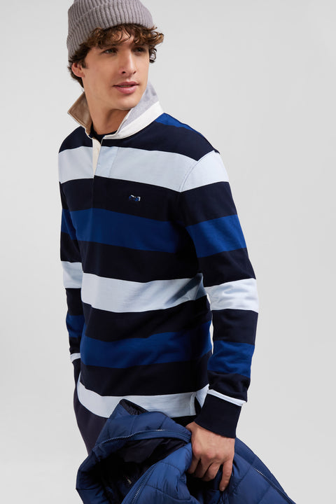 Regular navy striped long-sleeved cotton rugby shirt - Image 3