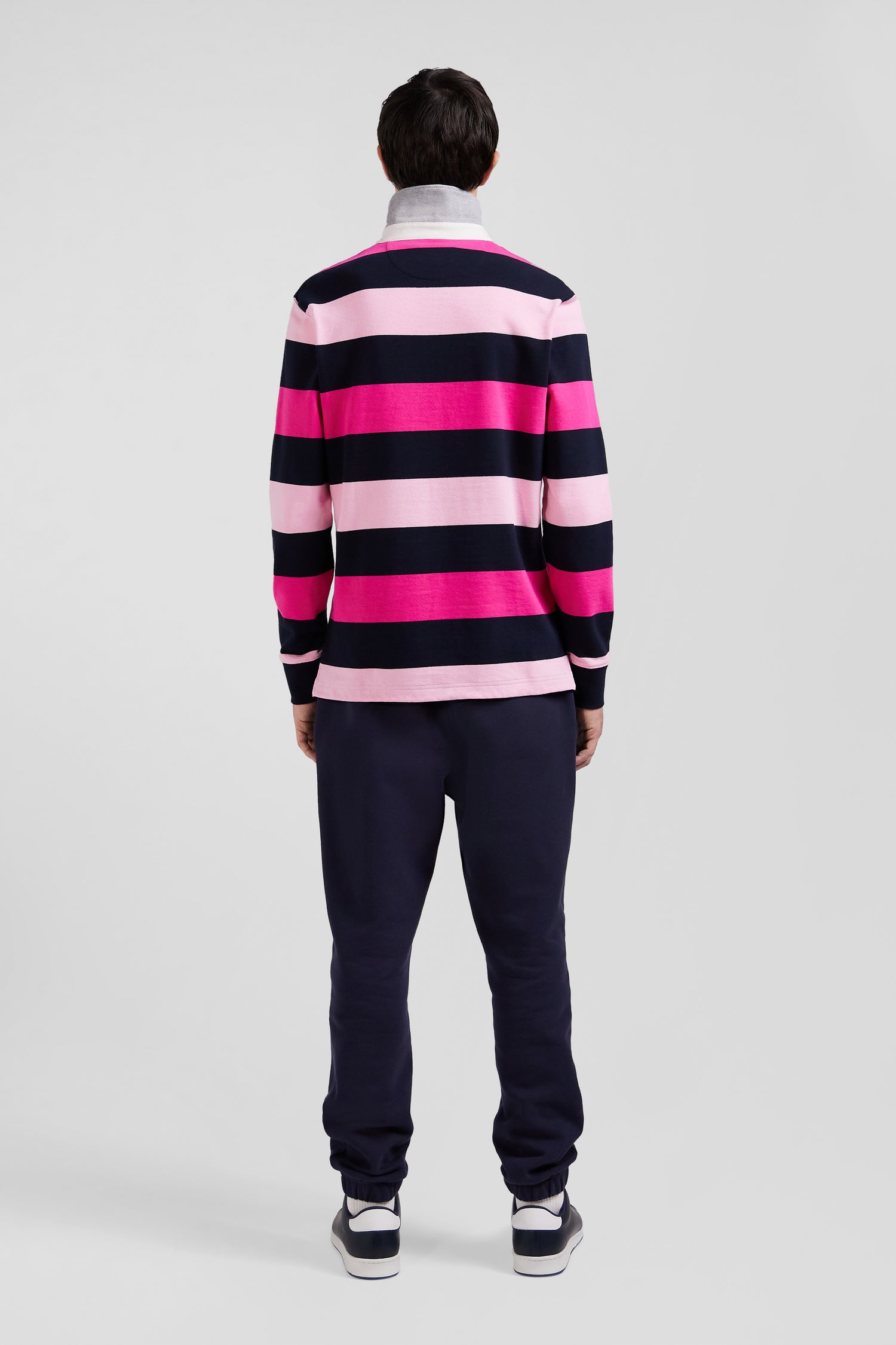 Regular pink striped long-sleeved cotton rugby shirt