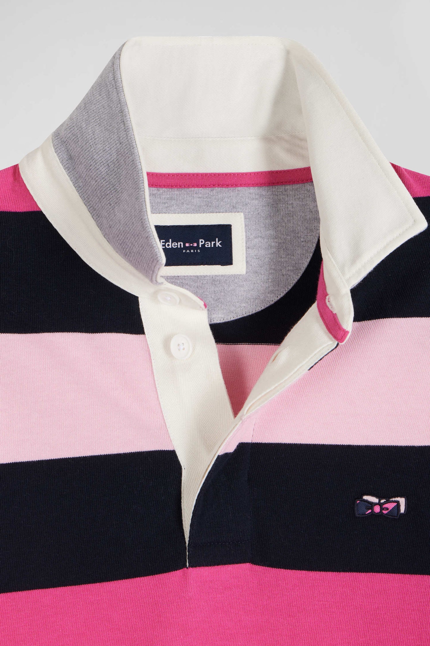 Regular pink striped long-sleeved cotton rugby shirt