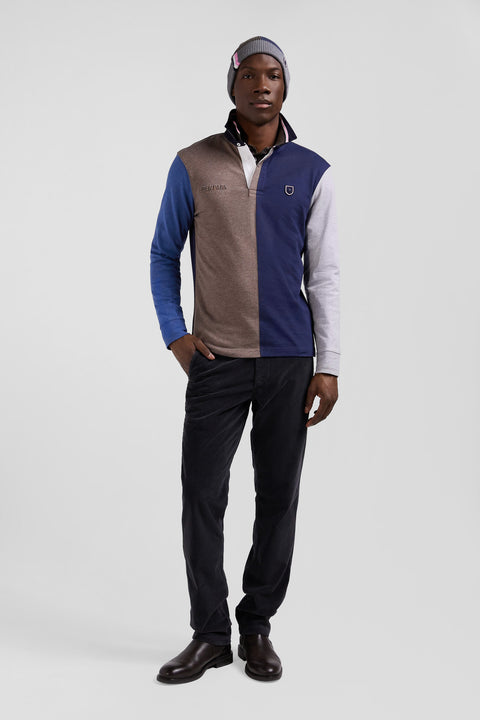 Regular navy colorblock long-sleeved cotton rugby shirt - Image 1