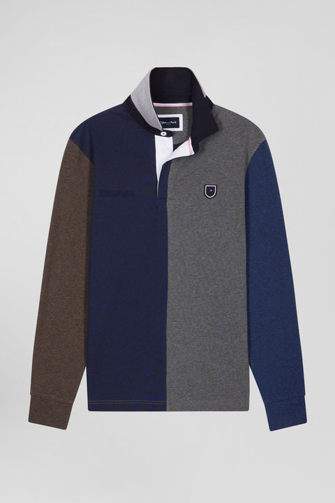 Regular grey colorblock long-sleeved cotton rugby shirt - Image 2