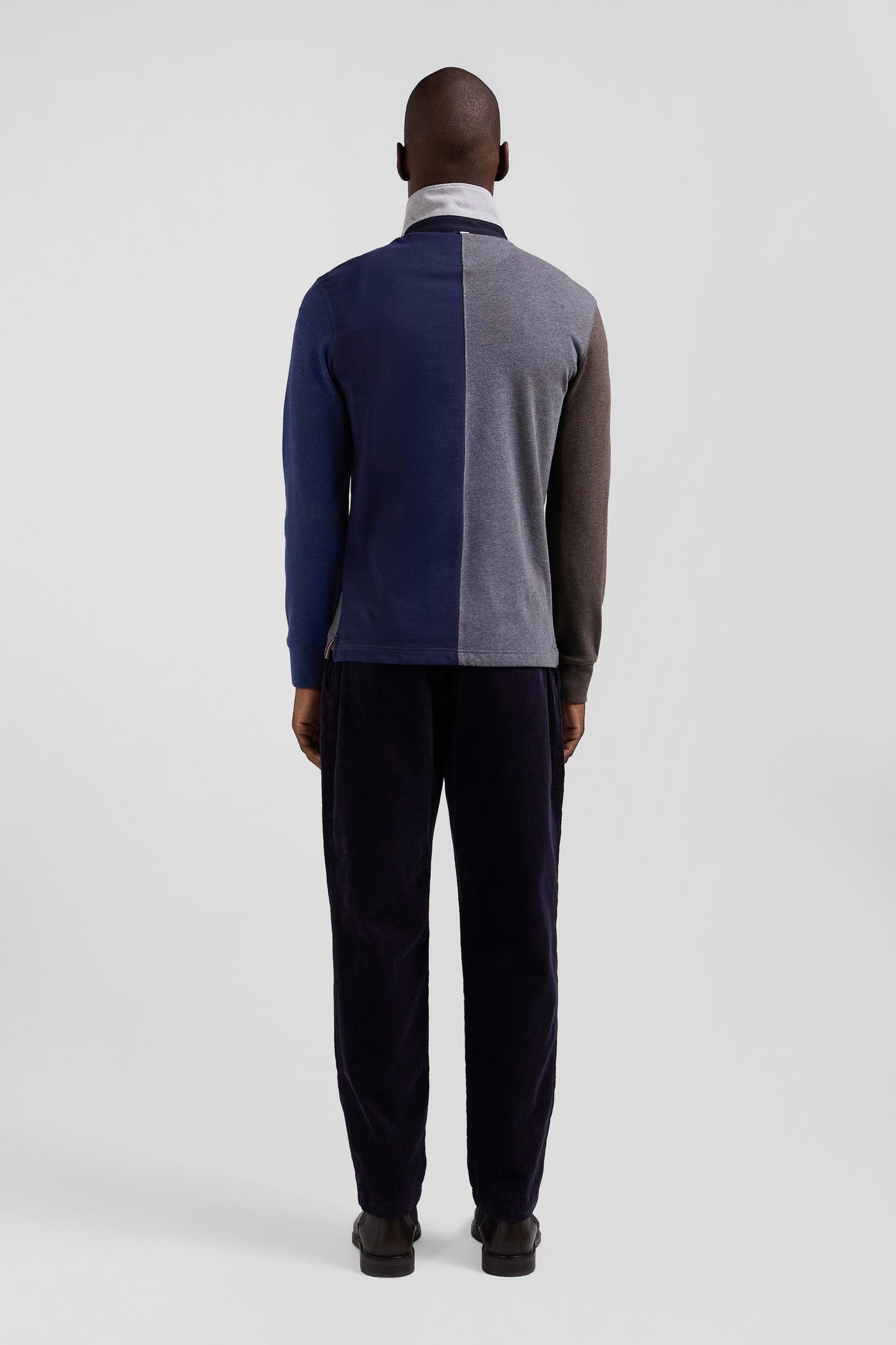 Regular grey colorblock long-sleeved cotton rugby shirt