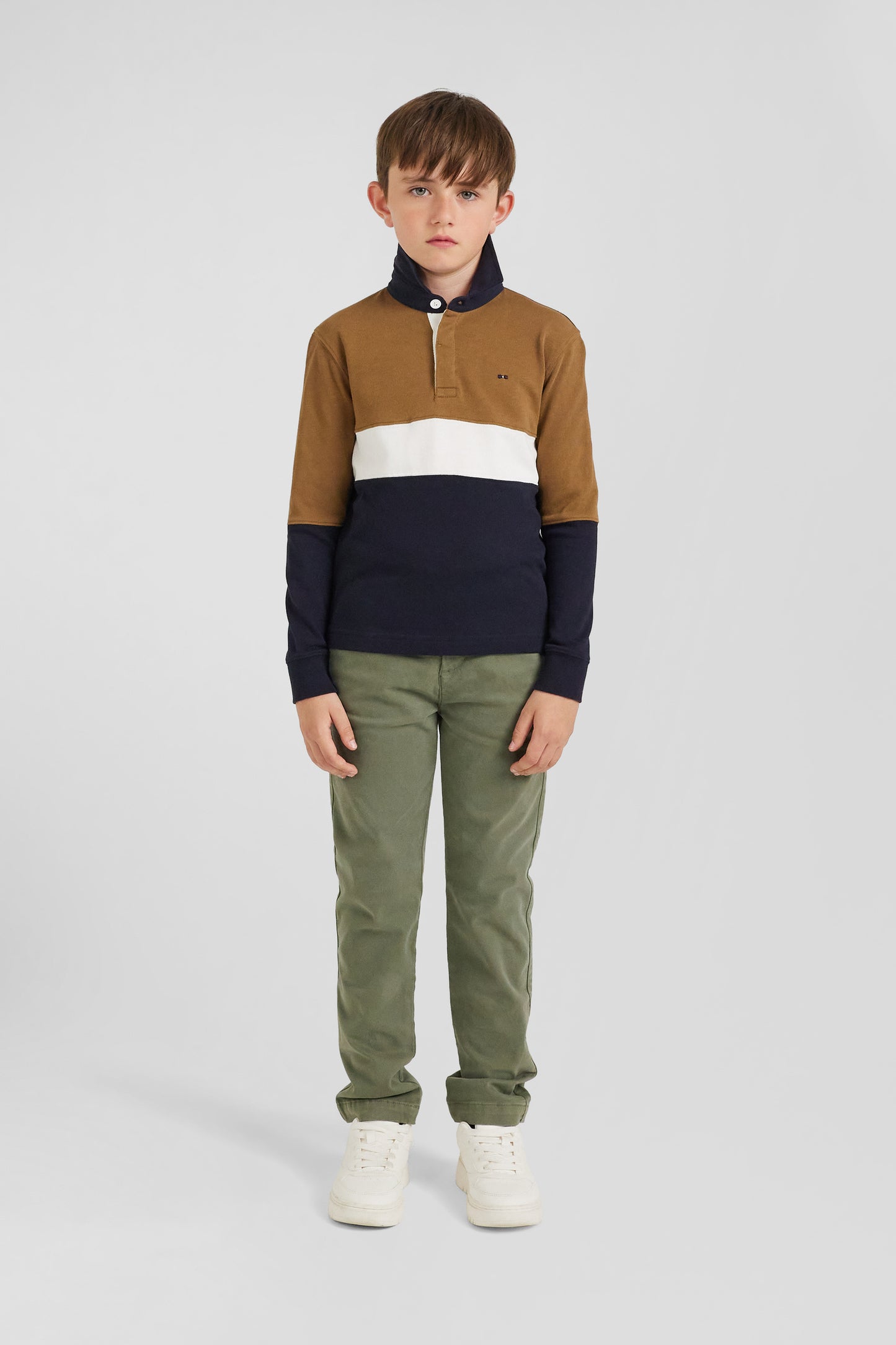 Long-sleeved jersey in hazelnut cotton, regular fit