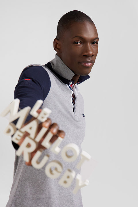 Regular grey long-sleeved cotton rugby shirt - Image 3