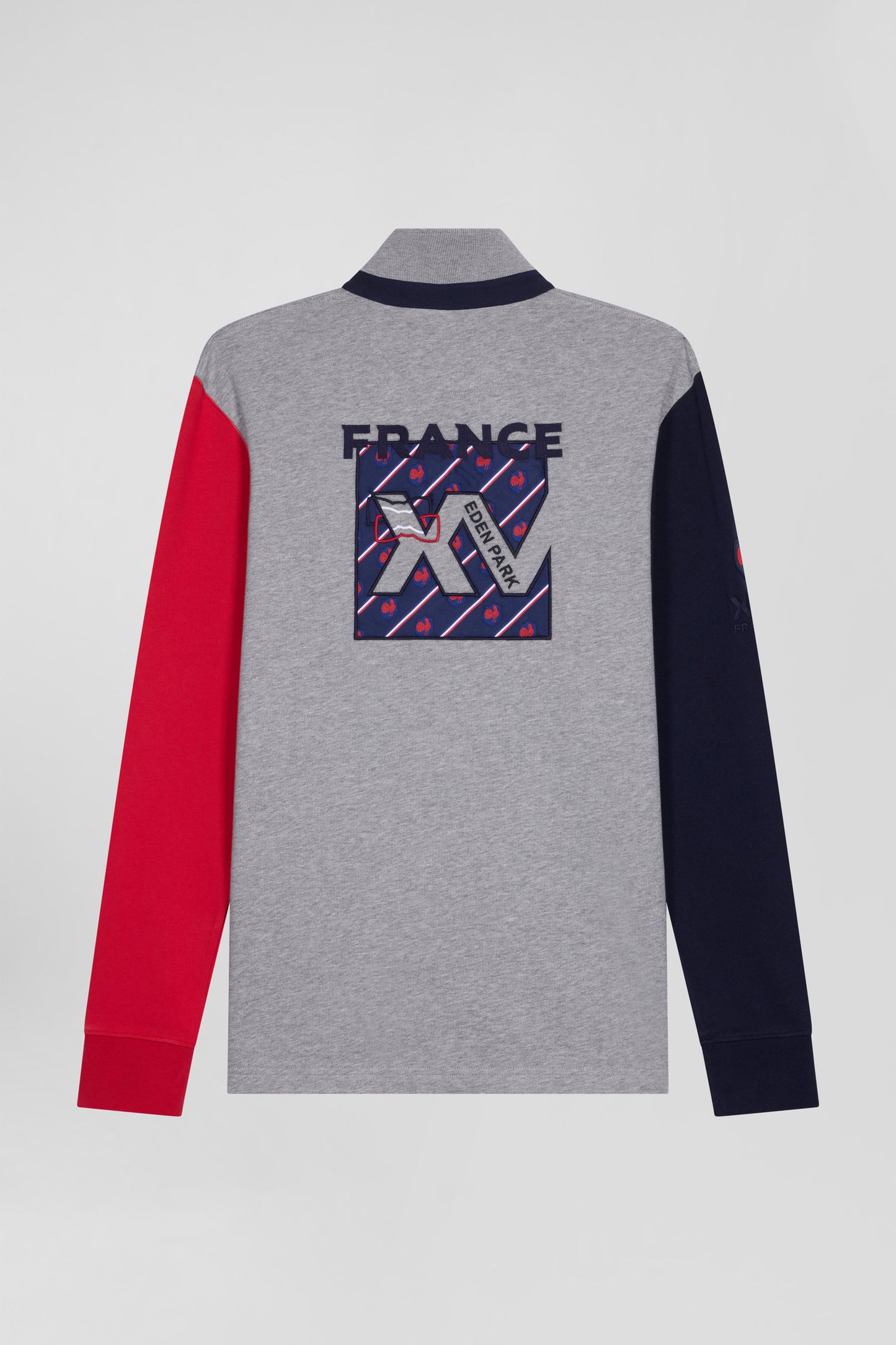 Regular grey long-sleeved cotton rugby shirt