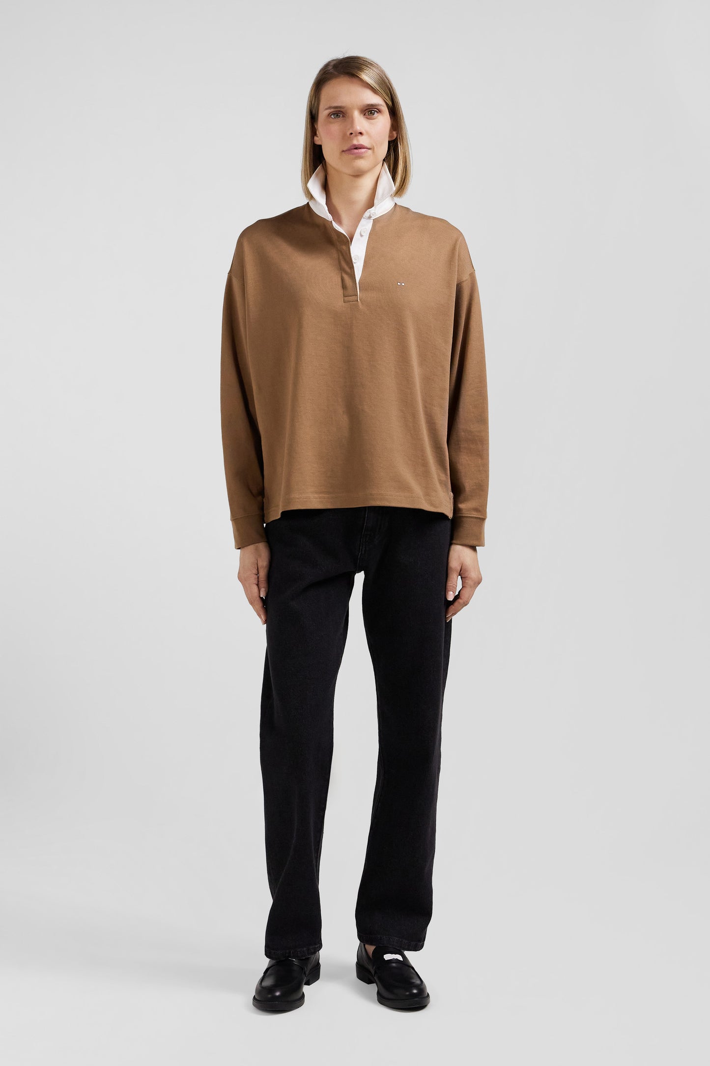 Relaxed fit long-sleeved jersey in hazelnut cotton