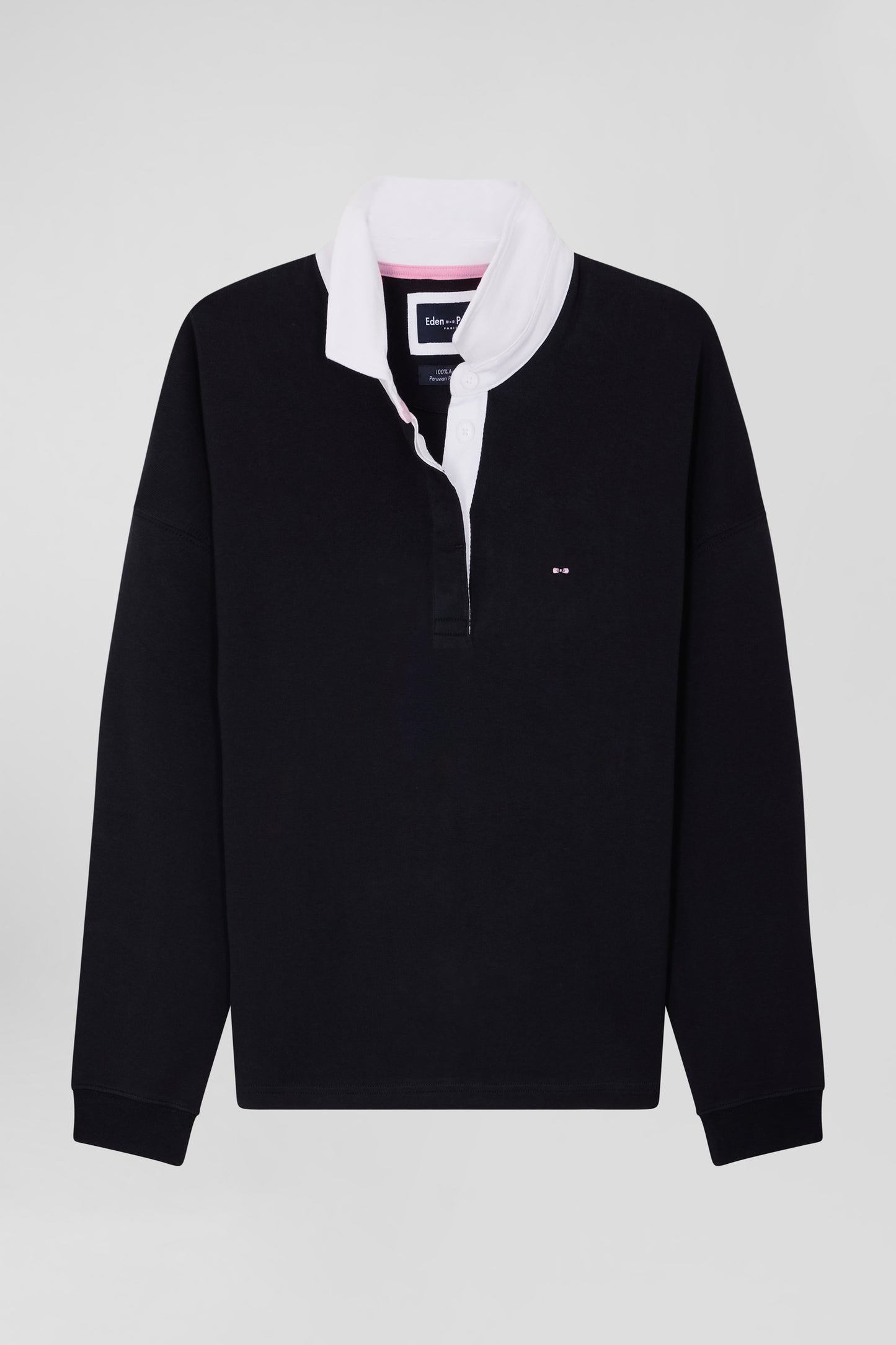 Relaxed navy blue long-sleeved cotton rugby shirt