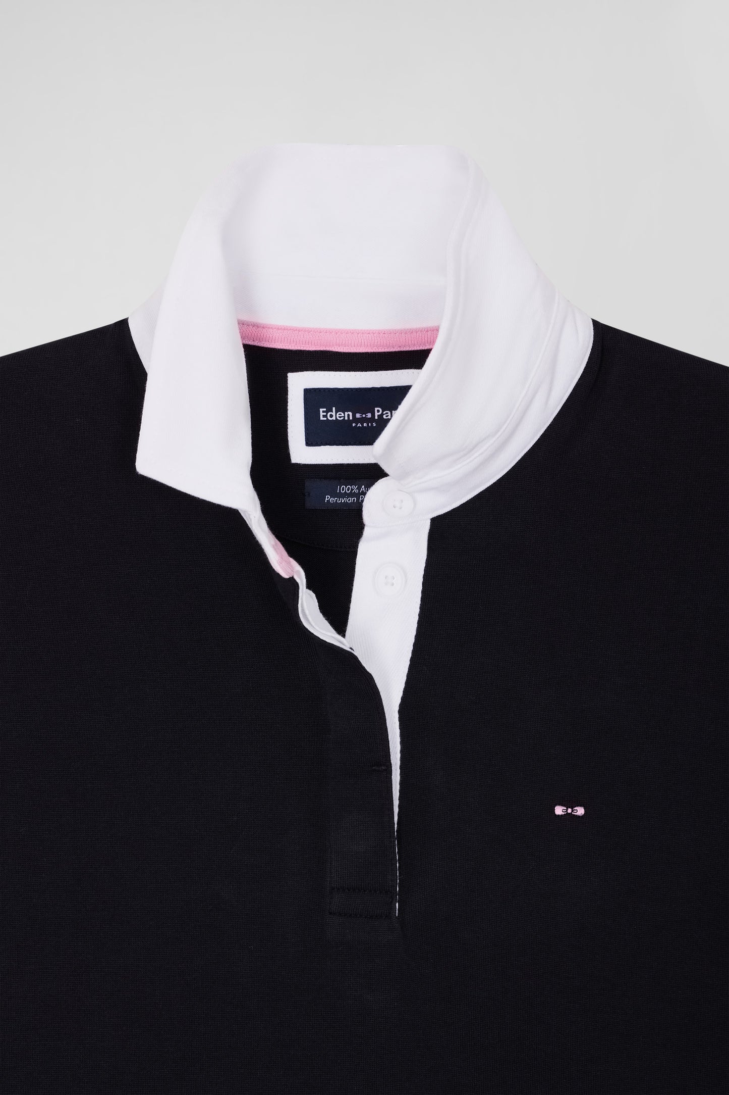 Relaxed navy blue long-sleeved cotton rugby shirt