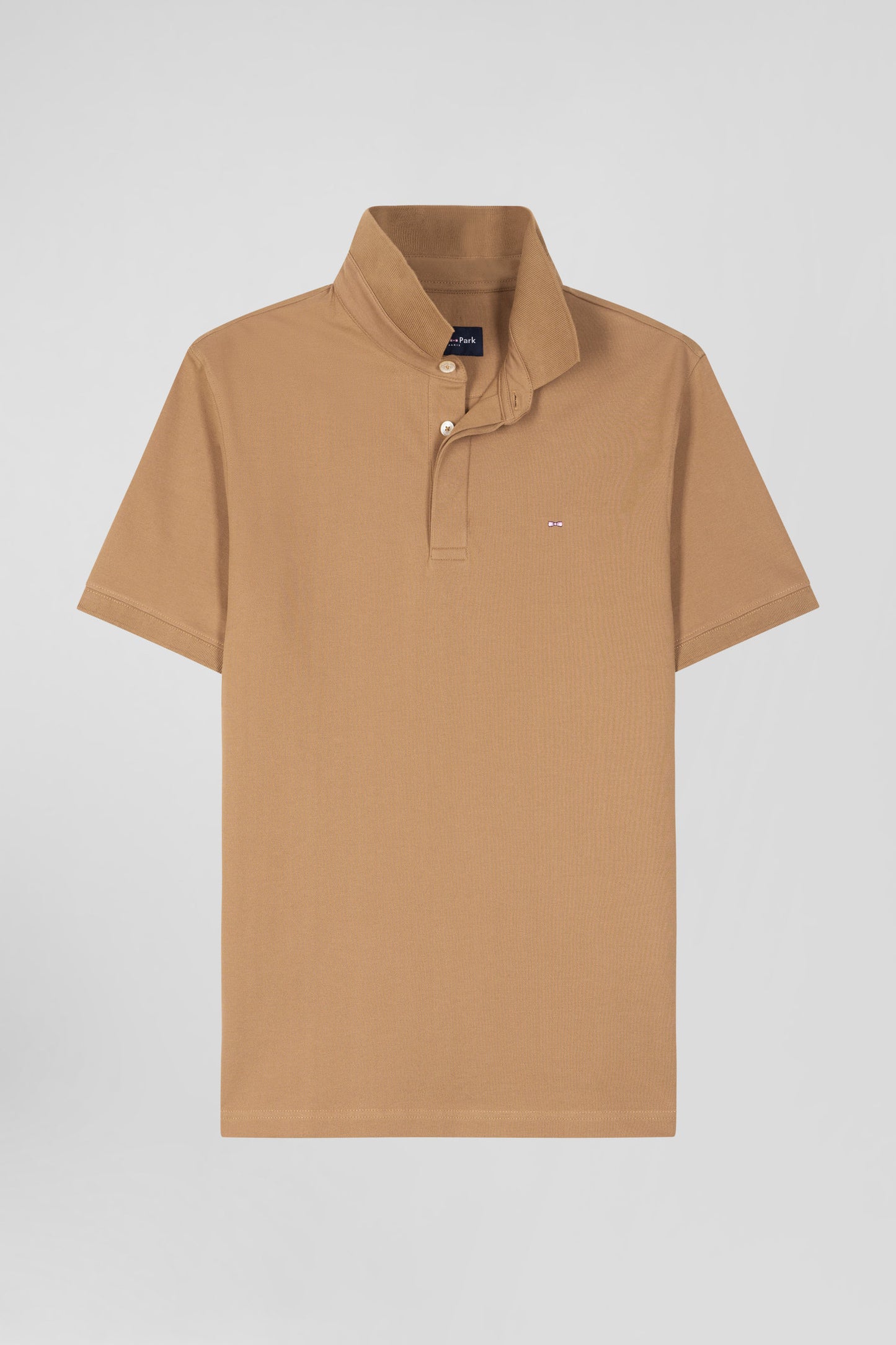 Slim-fit short-sleeve polo shirt in hazelnut stretch cotton