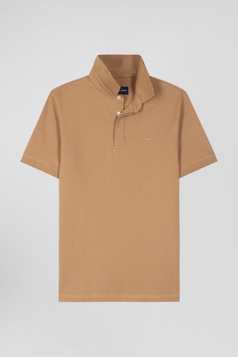 Slim-fit short-sleeve polo shirt in hazelnut stretch cotton - Image 2