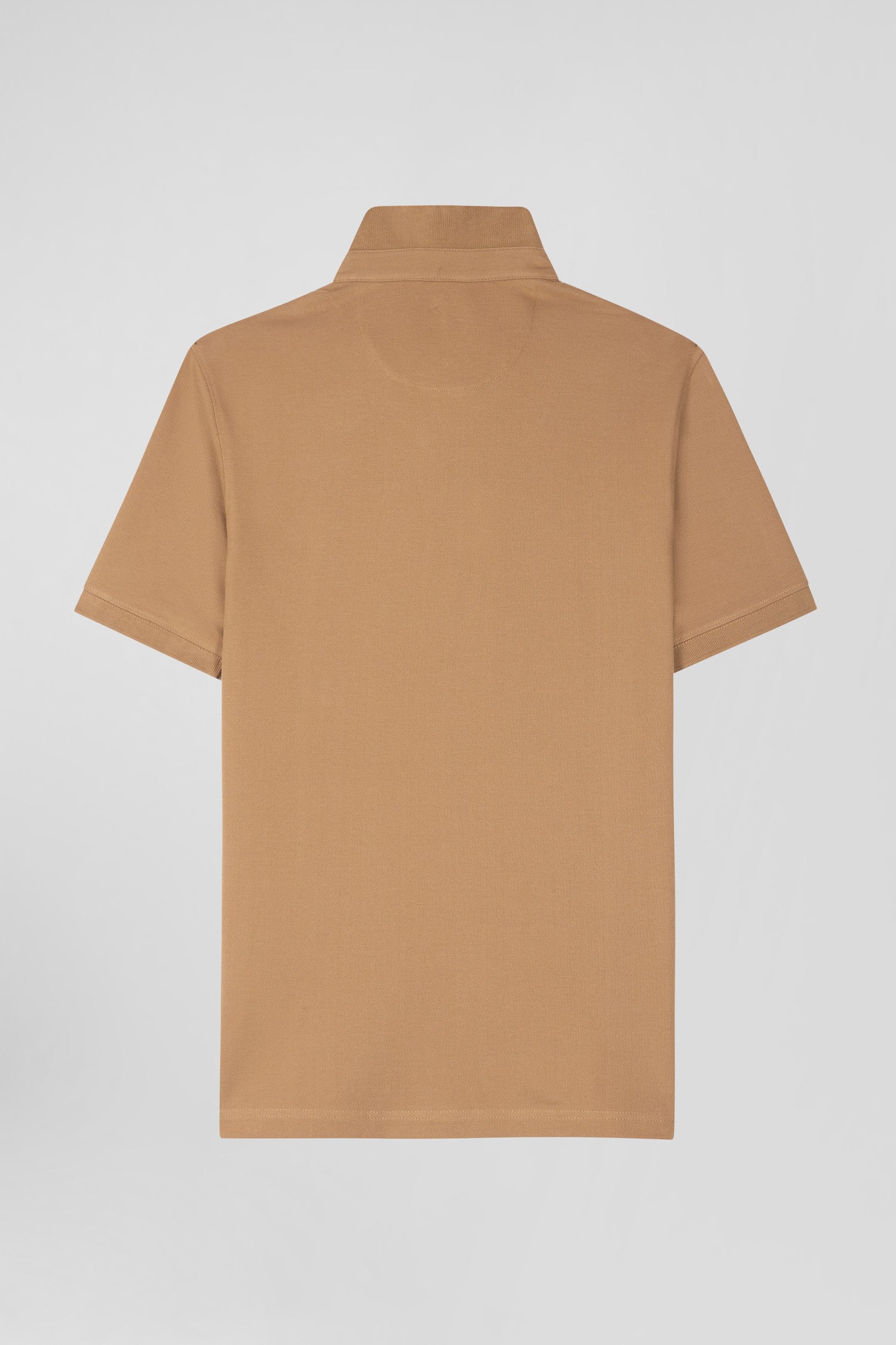 Slim camel short-sleeved stretch cotton polo shirt