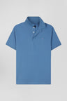Slim blue short-sleeved stretch cotton polo shirt