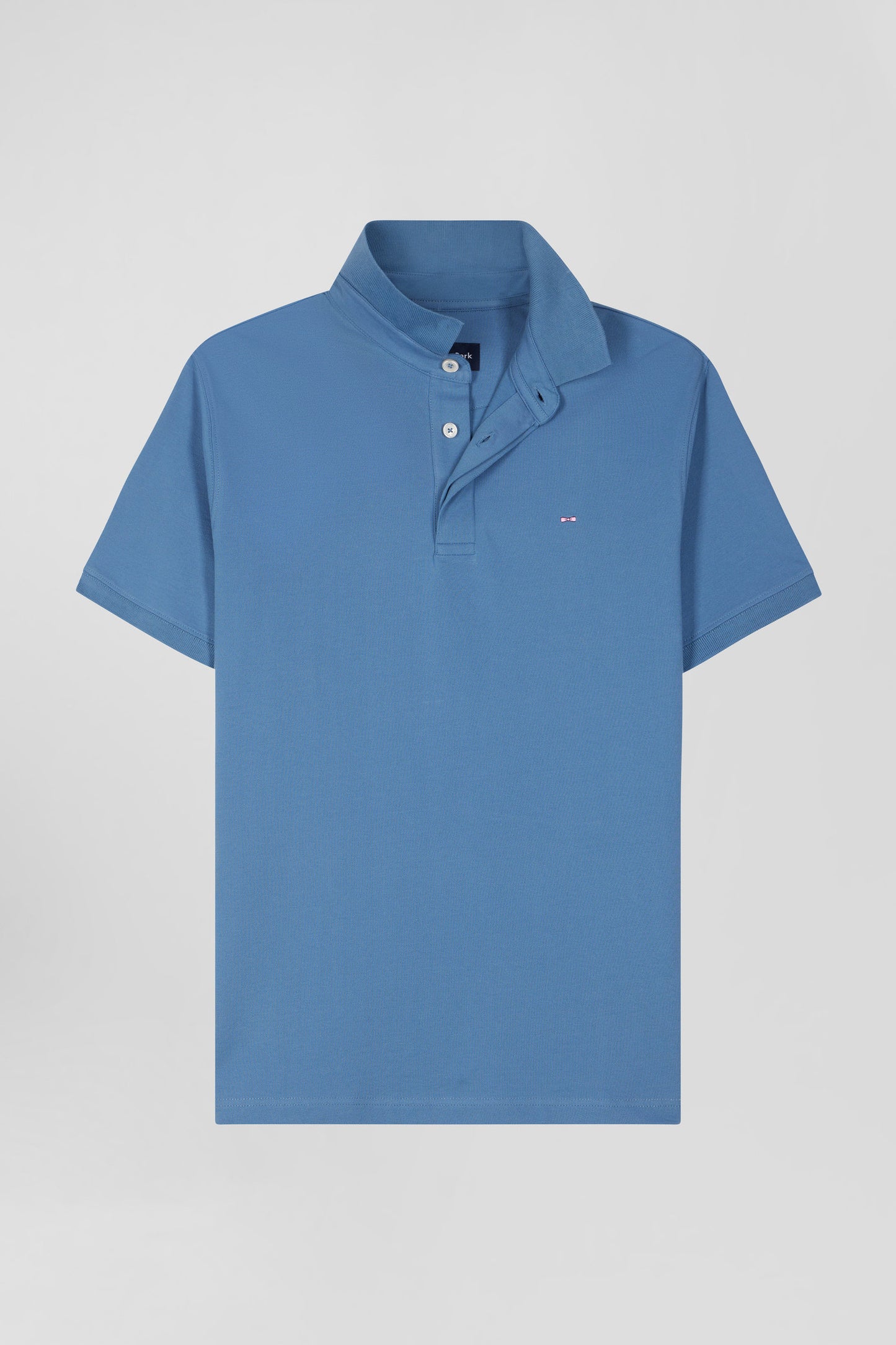 Slim blue short-sleeved stretch cotton polo shirt