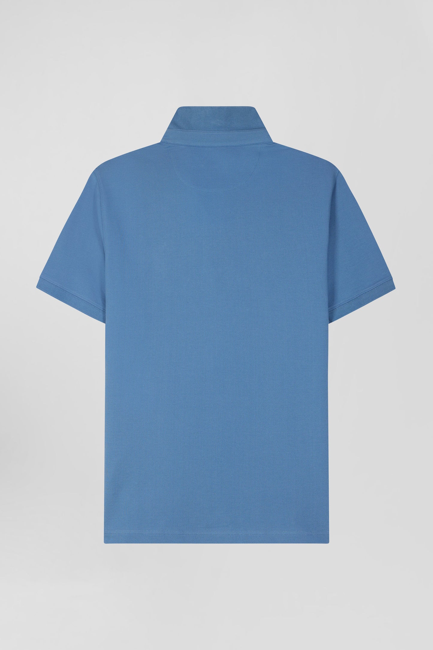 Slim blue short-sleeved stretch cotton polo shirt