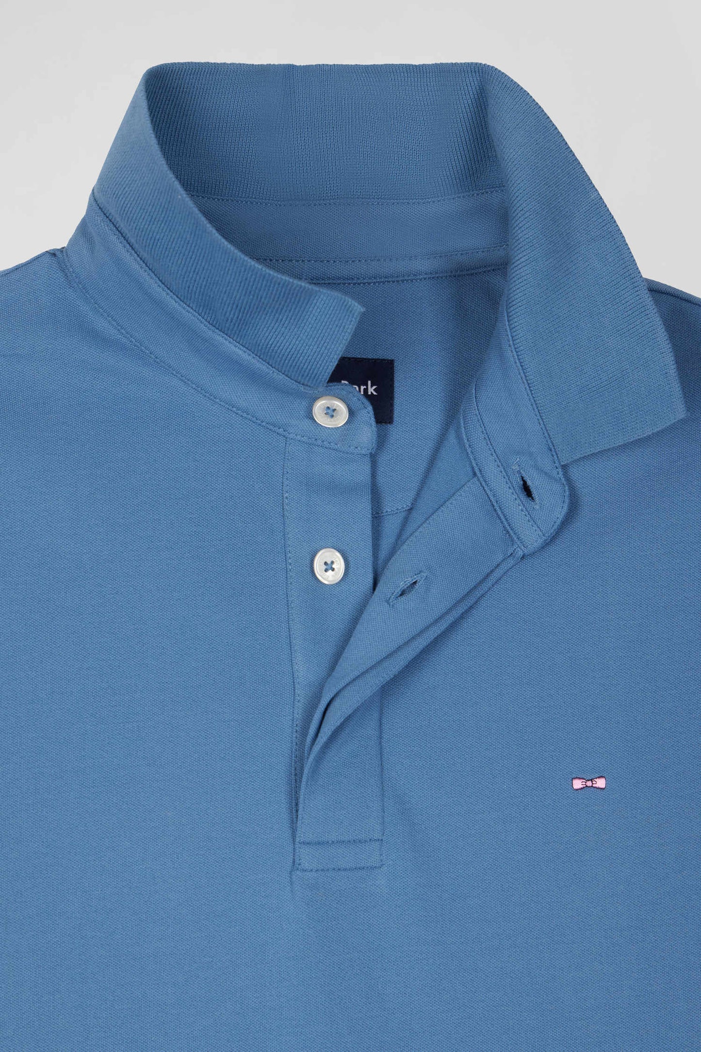 Slim blue short-sleeved stretch cotton polo shirt