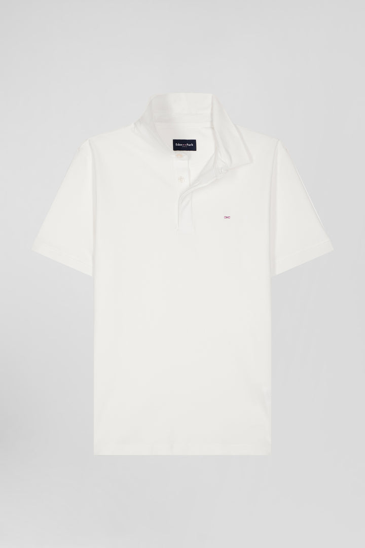 Polo manches courtes en coton stretch écru coupe Slim