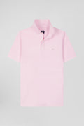 Slim pink short-sleeved stretch cotton polo shirt