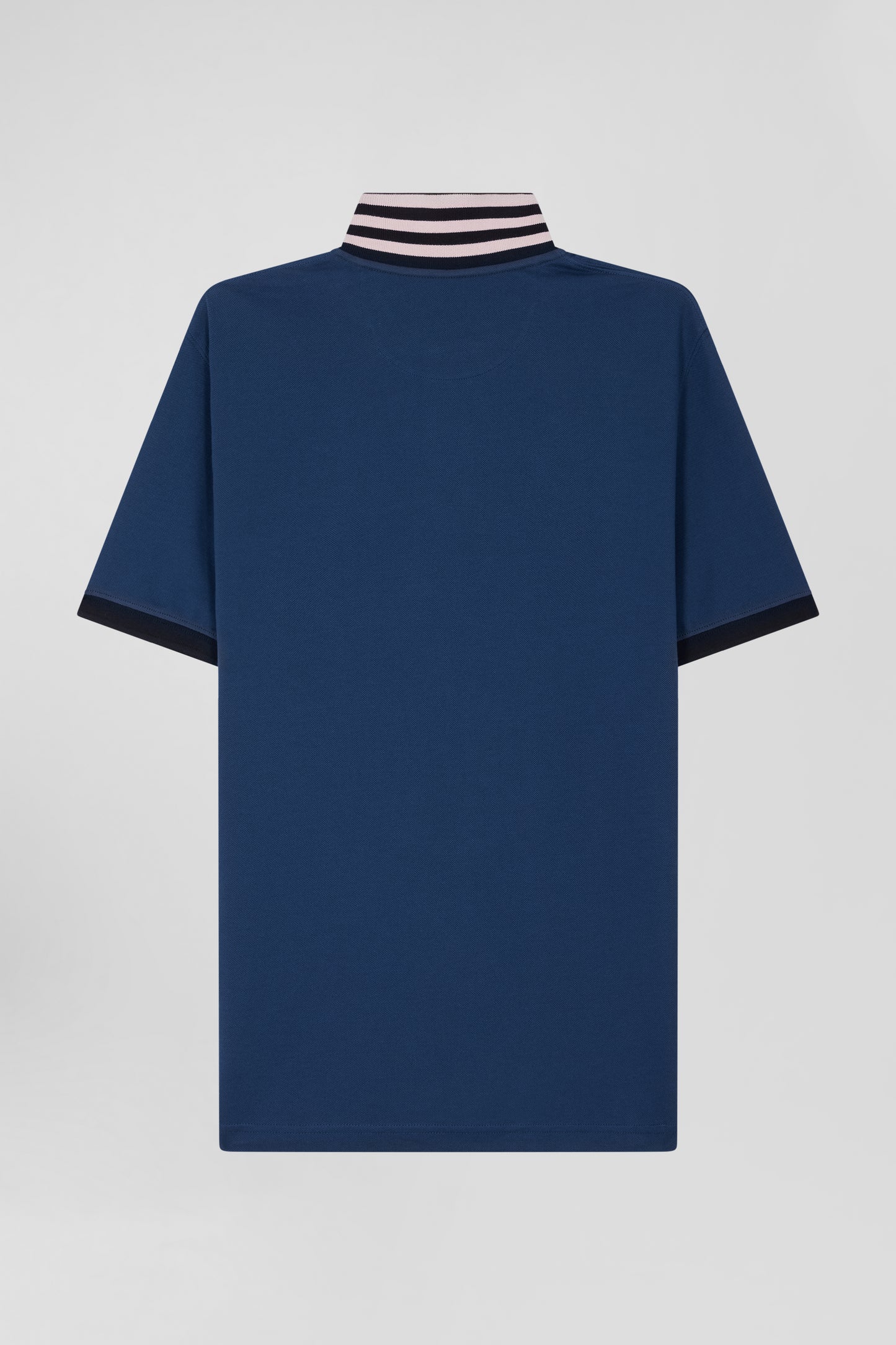 Regular blue short-sleeved cotton piqué polo shirt with contrasting details