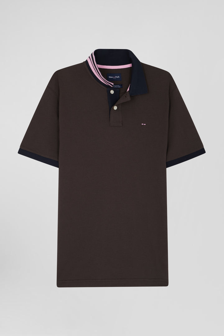 Polo manches courtes en piqué coton marron coupe Regular