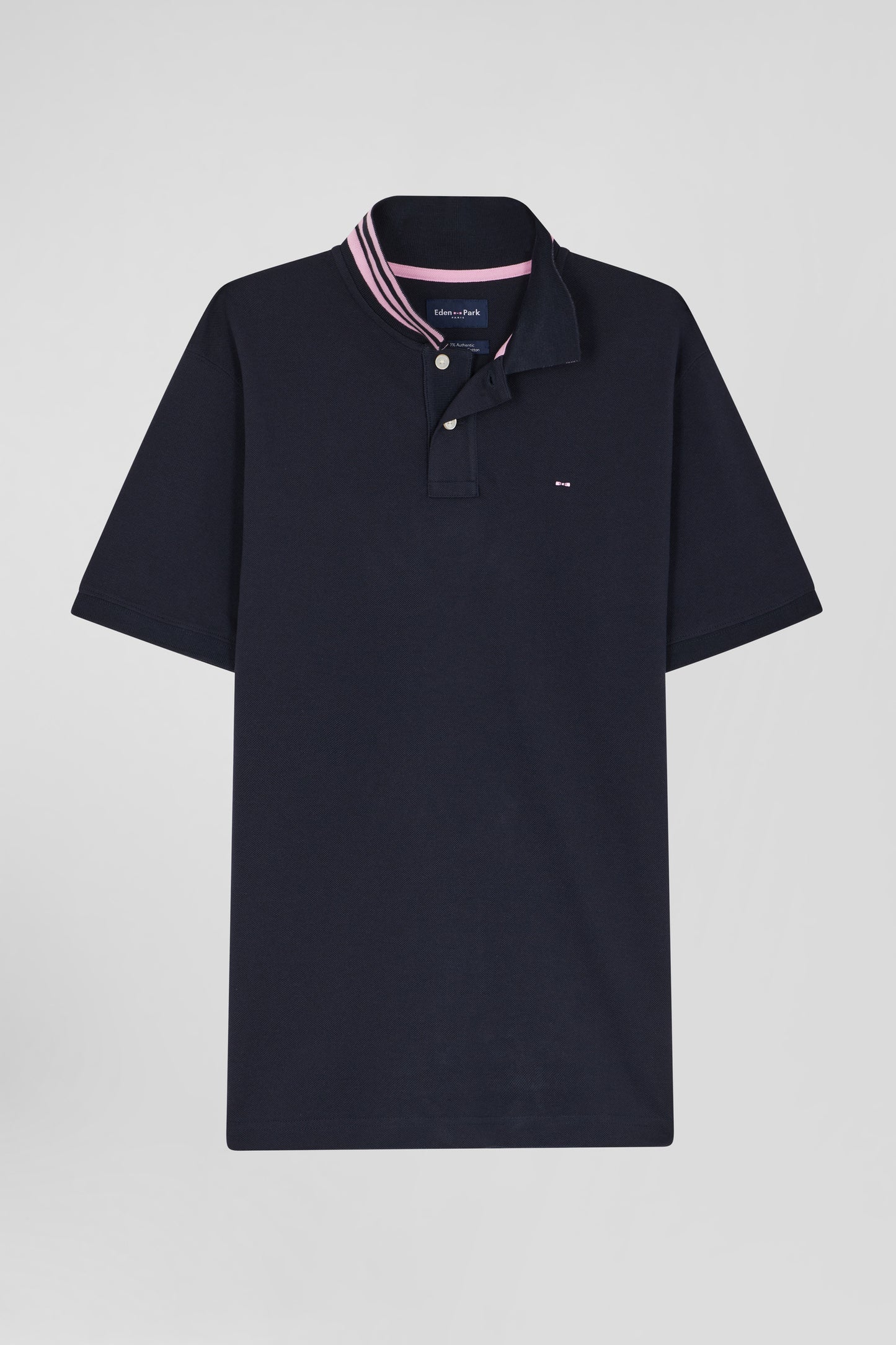 Regular navy blue short-sleeved cotton piqué polo shirt