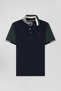 Regular green short-sleeved cotton piqué polo shirt with Eden Park jacquard collar