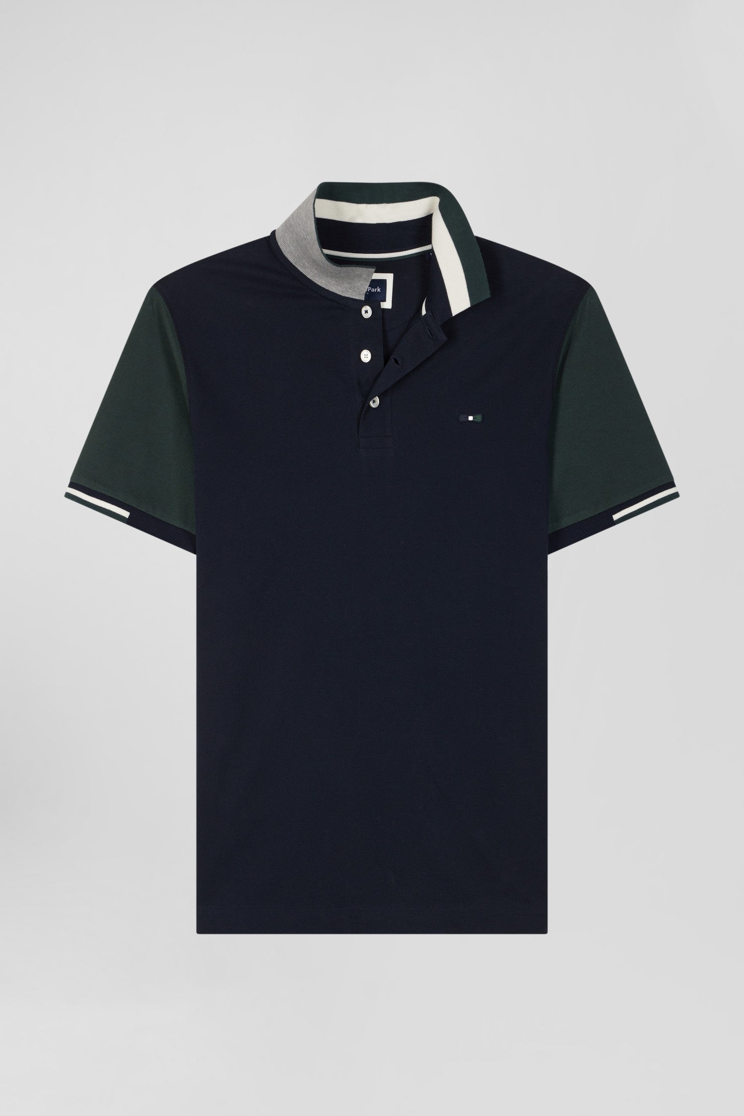 Regular green short-sleeved cotton piqué polo shirt with Eden Park jacquard collar