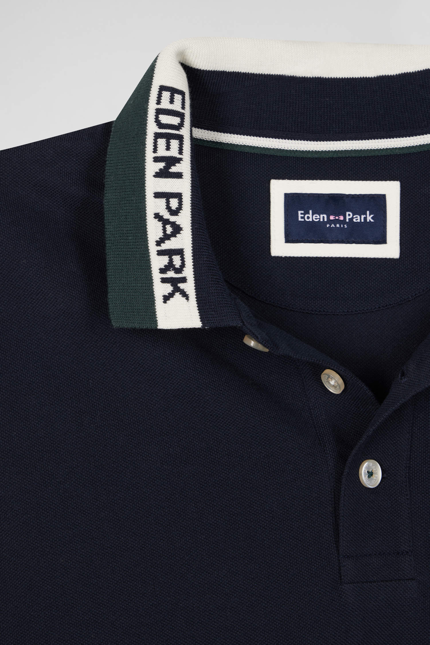 Regular green short-sleeved cotton piqué polo shirt with Eden Park jacquard collar