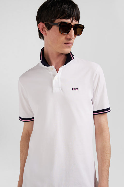 Slim white short-sleeved stretch cotton polo shirt with Eden Park jacquard collar - Image 3