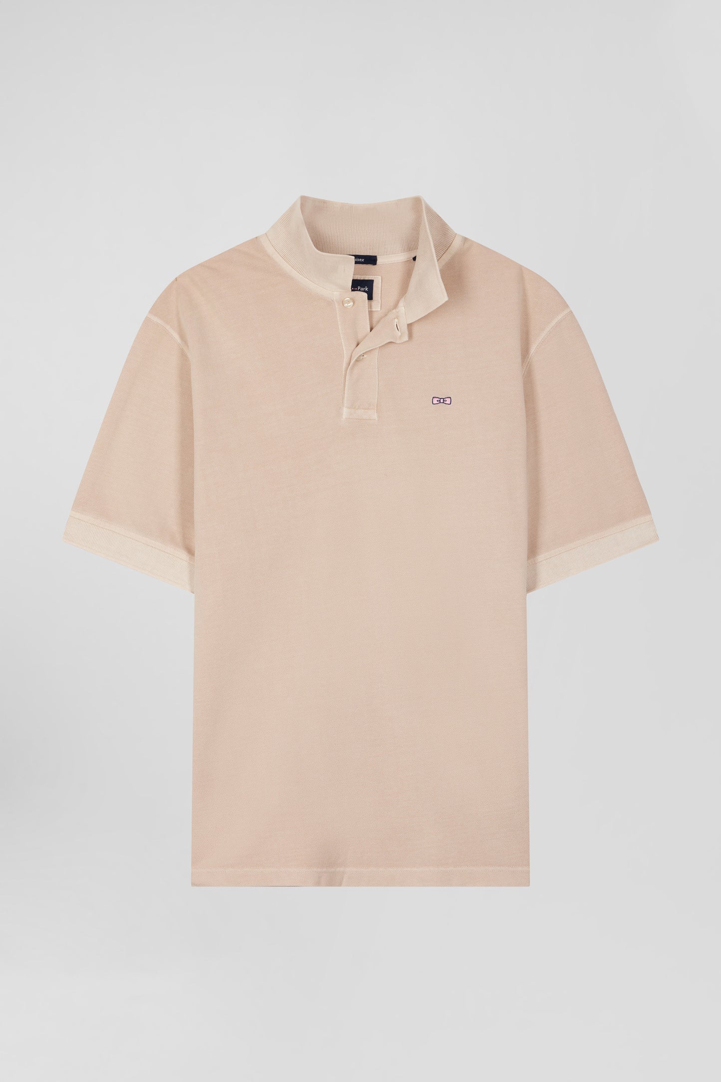 Oversized beige unisex short-sleeved cotton piqué polo shirt