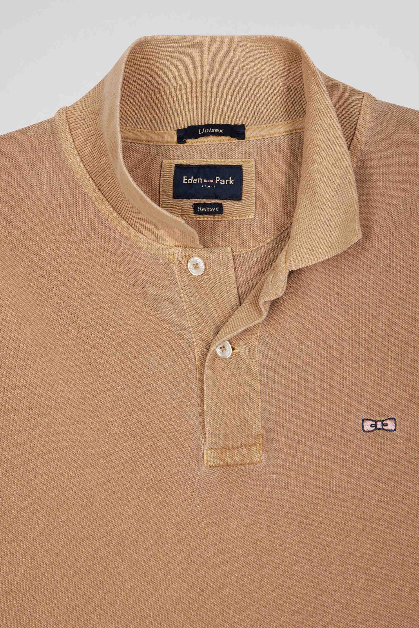 Unisex short-sleeve polo shirt in overdyed hazelnut cotton pique Oversized cut
