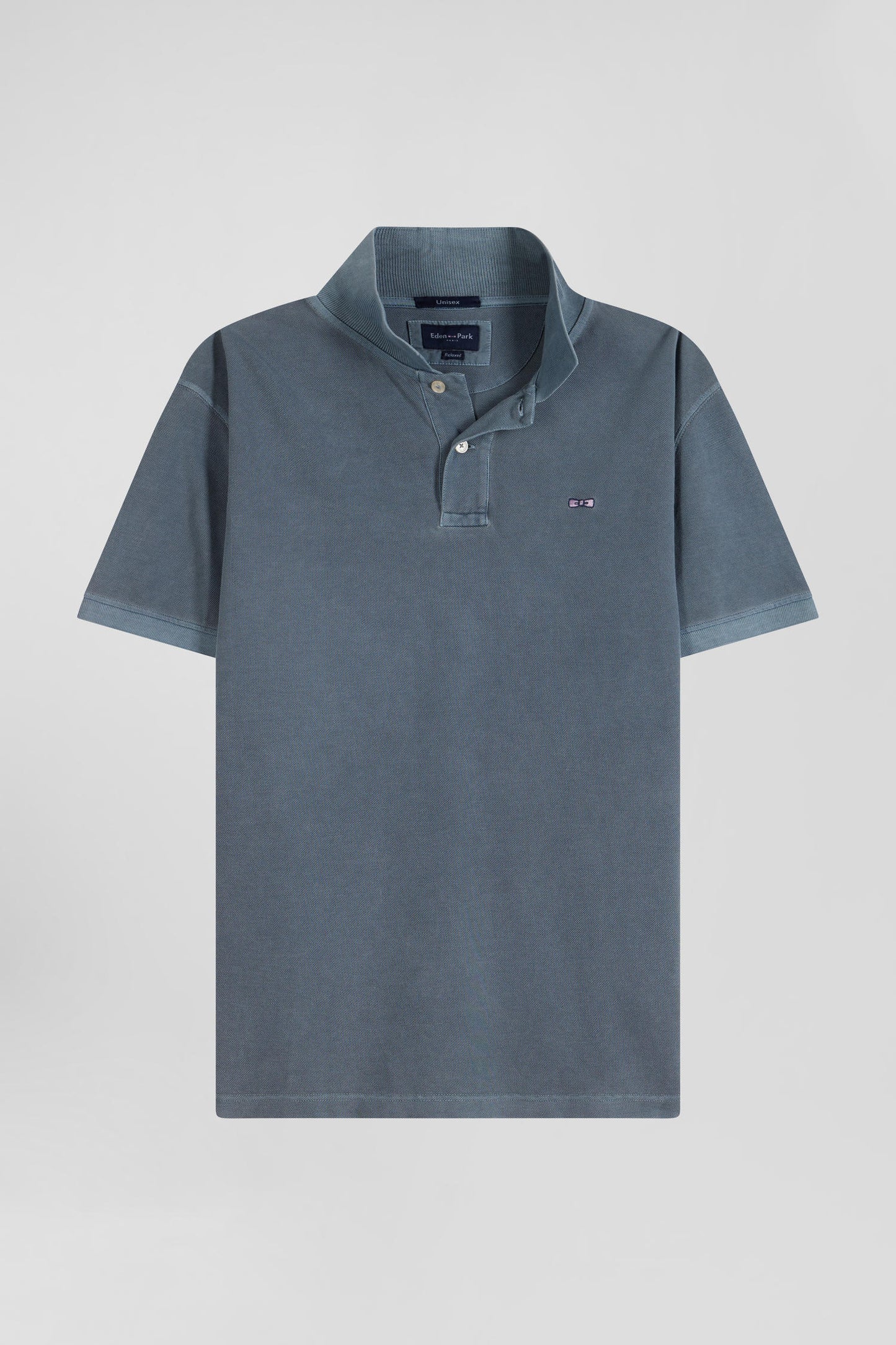 Oversized grey unisex short-sleeved cotton piqué polo shirt