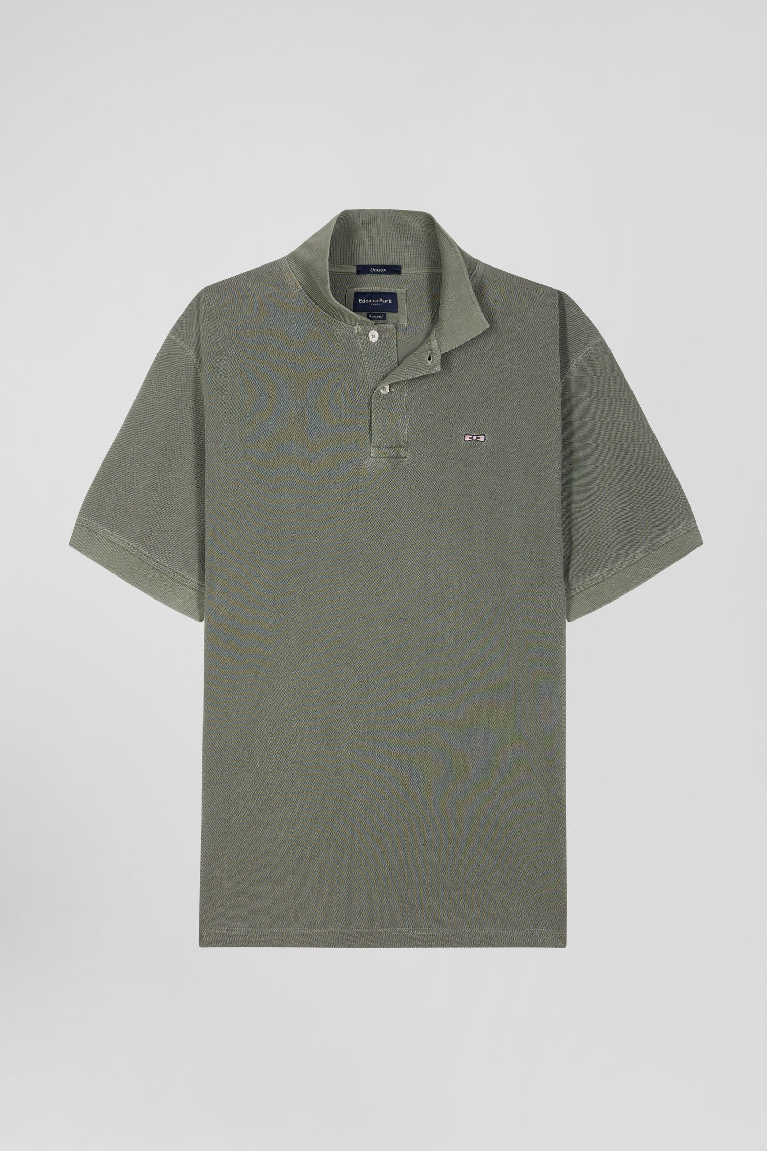 Oversized khaki unisex short-sleeved cotton piqué polo shirt