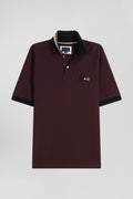 Oversize burgundy short-sleeved cotton piqué polo shirt with tricolor details