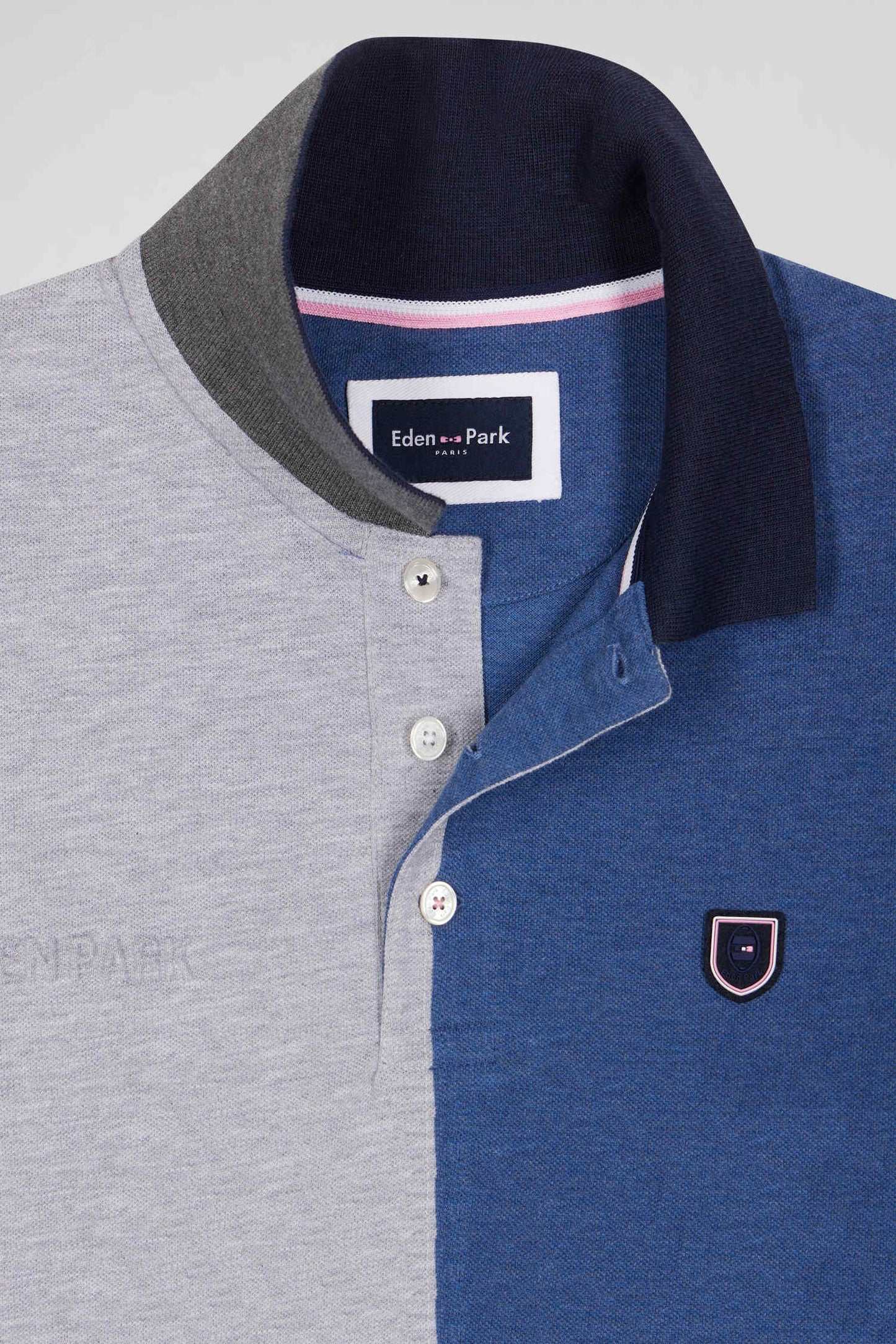 Short-sleeved polo shirt, cut and sewn, dark blue cotton piqué, regular fit