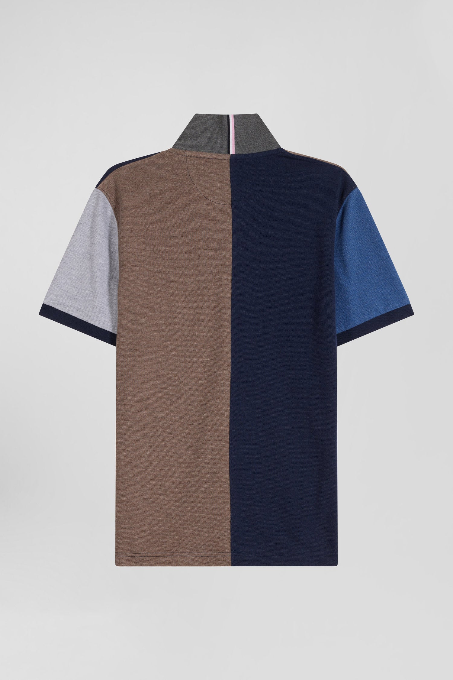 Regular navy blue colorblock short-sleeved cotton piqué polo shirt