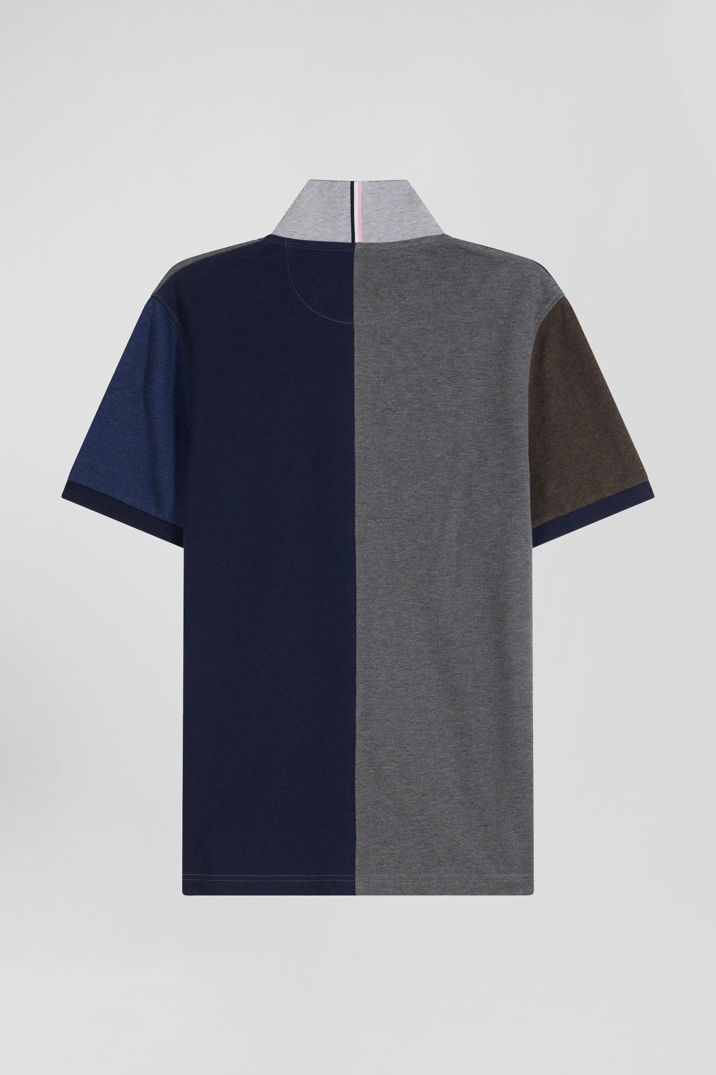 Regular grey colorblock short-sleeved cotton piqué polo shirt