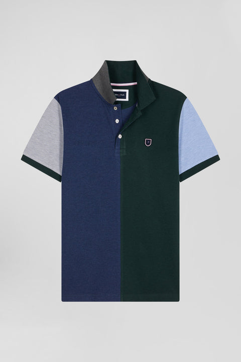 Regular green colorblock short-sleeved cotton piqué polo shirt - Image 2
