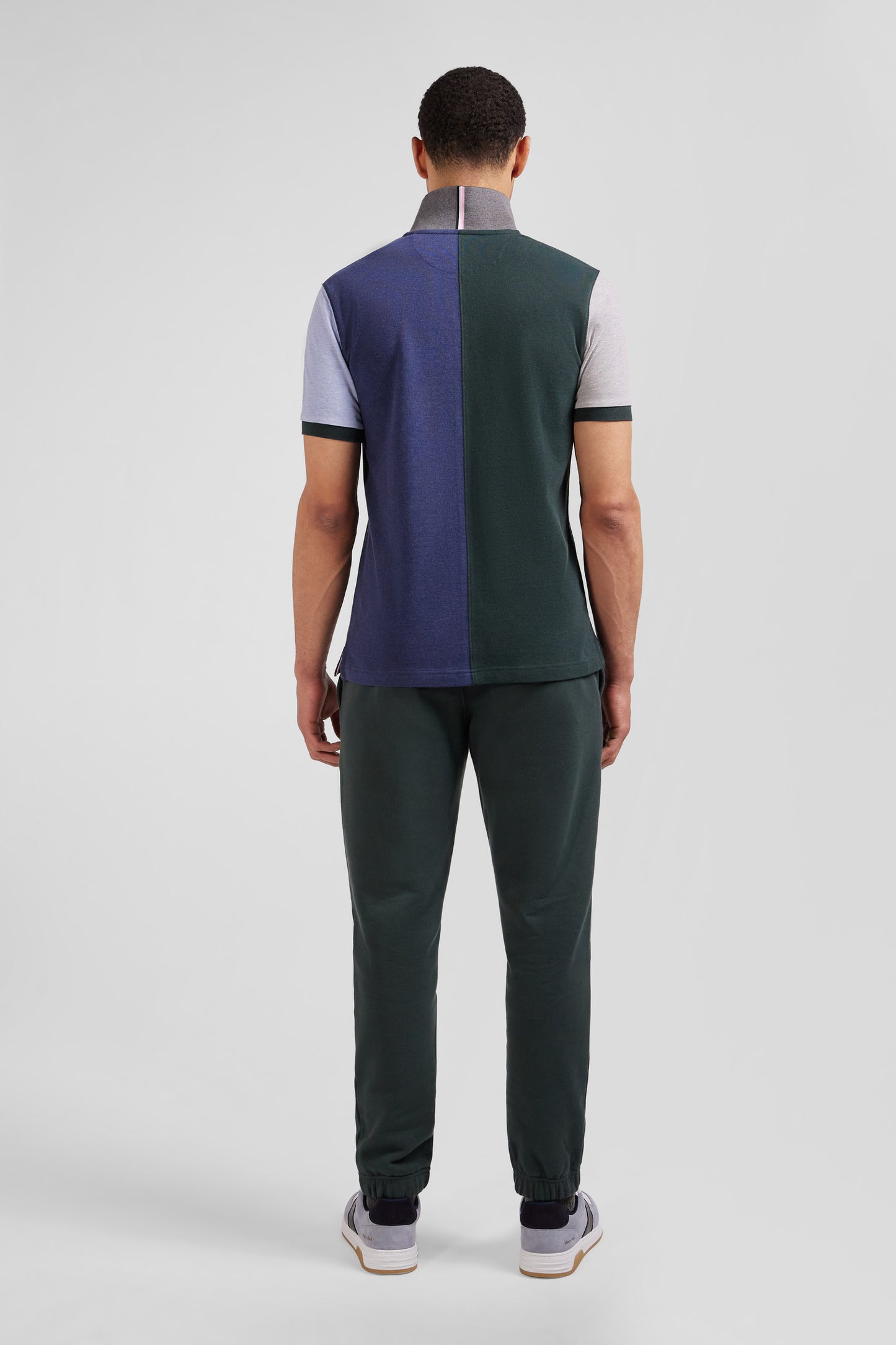 Regular green colorblock short-sleeved cotton piqué polo shirt