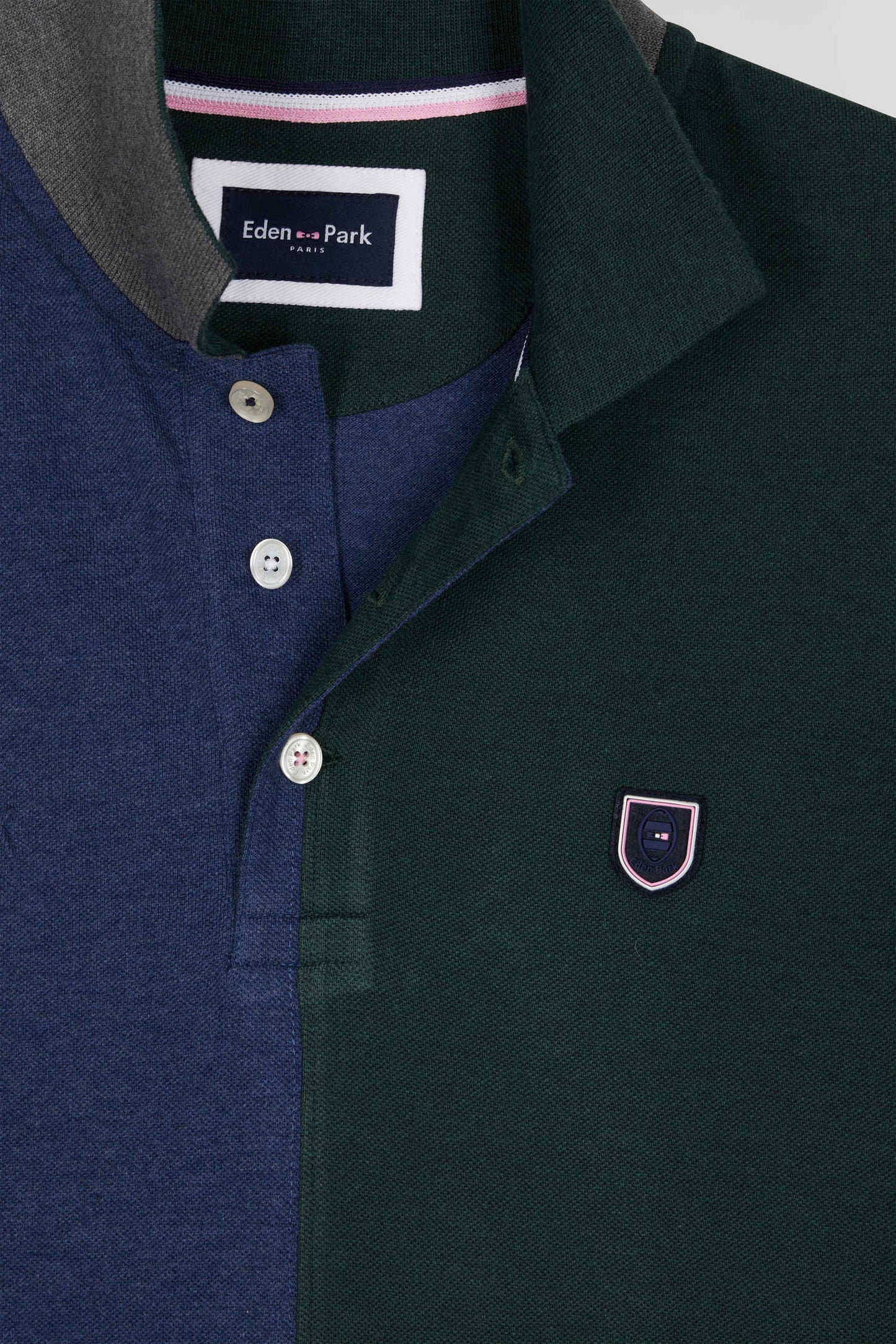 Regular green colorblock short-sleeved cotton piqué polo shirt