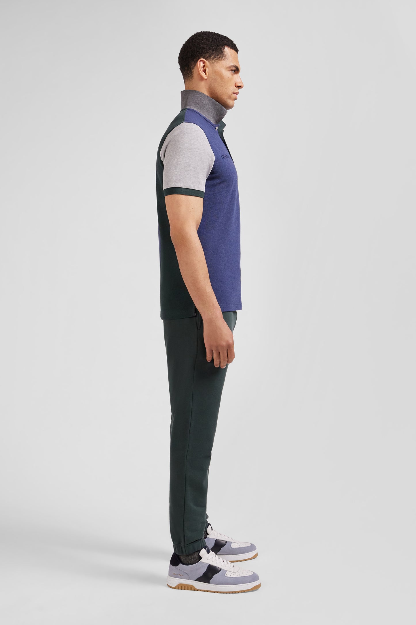 Regular green colorblock short-sleeved cotton piqué polo shirt