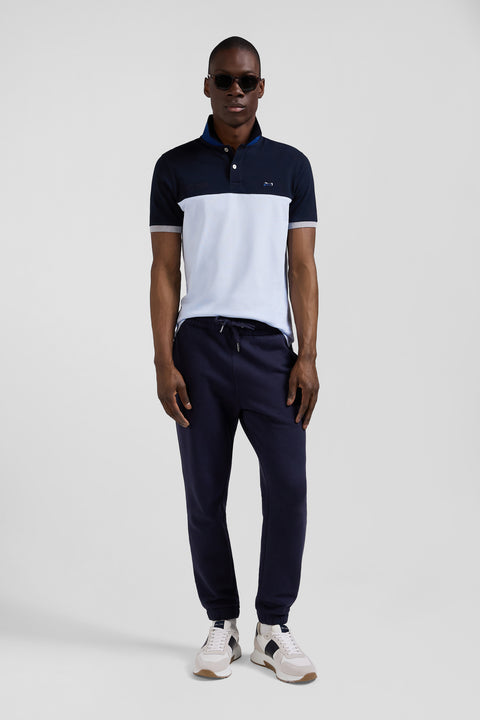 Regular sky blue short-sleeved cotton piqué polo shirt with bow tie embroidery and contrasting details - Image 1