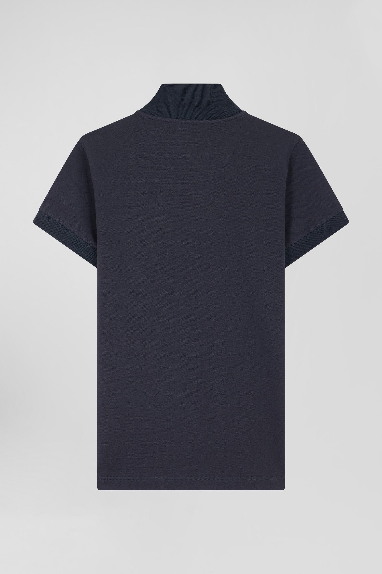 Polo manches courtes uni en coton stretch bleu marine coupe Slim