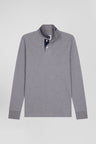 Long-sleeved grey cotton piqué polo shirt