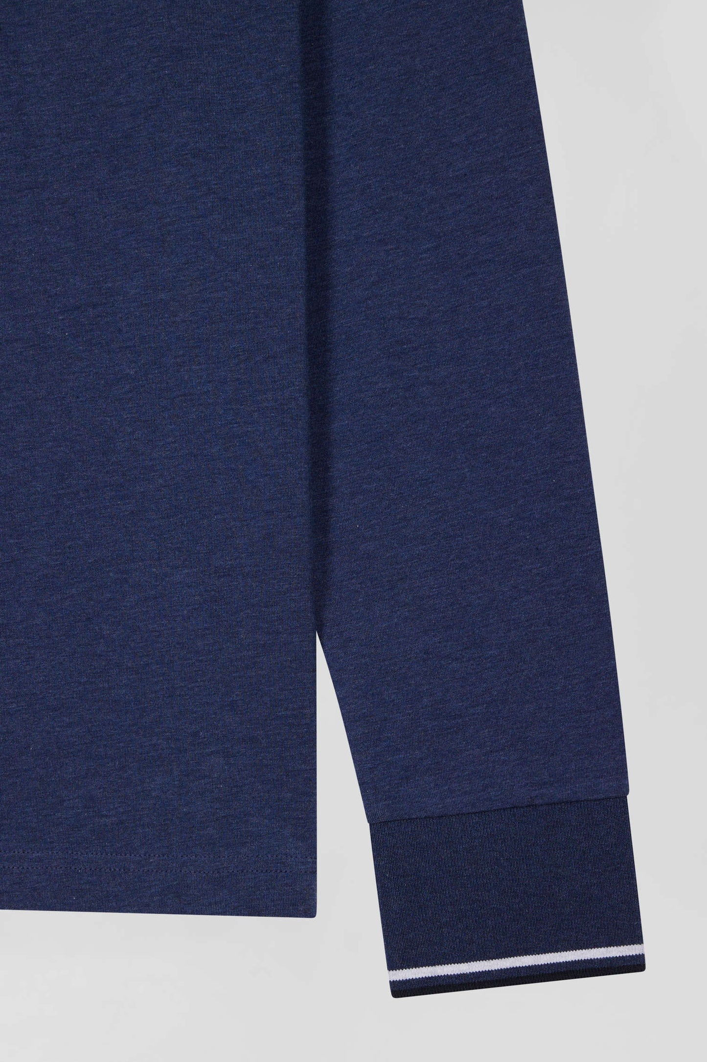 Polo manches longues bleu foncé en coton stretch finitions rayées