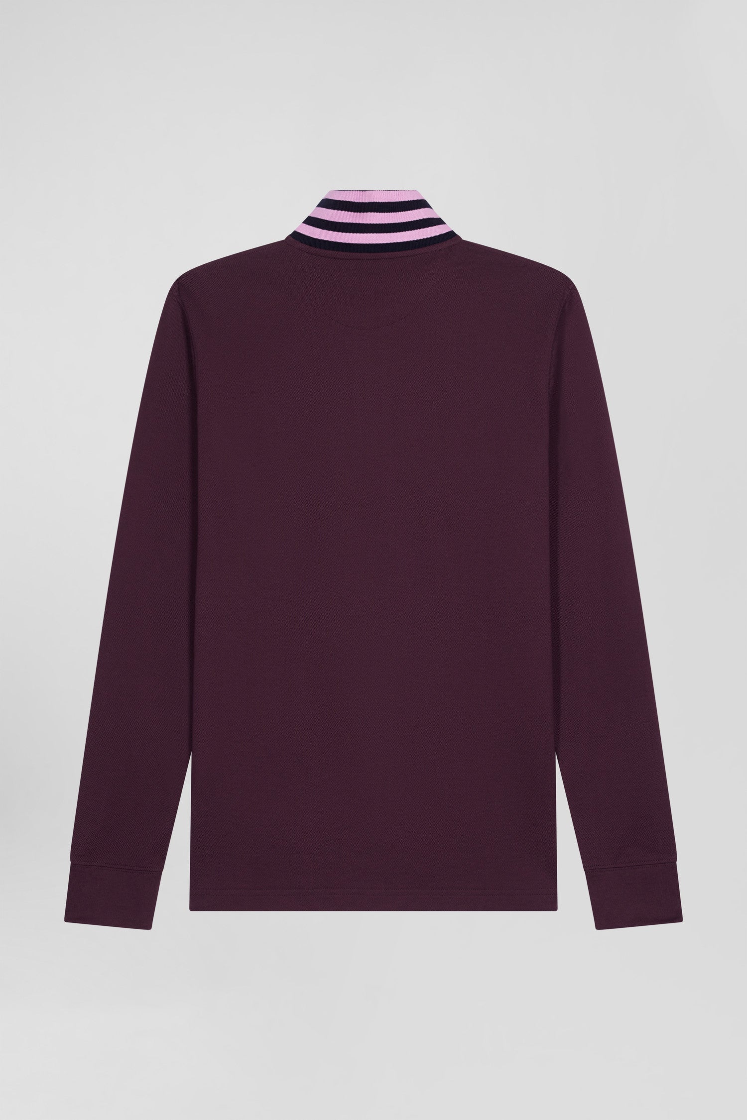 Regular burgundy long-sleeved cotton piqué polo shirt